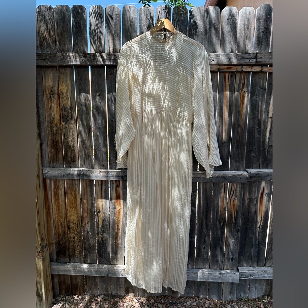 Vintage White and Gold Silk Maxi Dress